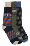 Lorenzo Uomo Fairisle Big Dot Patterned Crew Socks In Navy