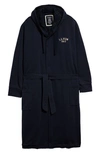 L.l.bean Rugby Flannel Lined Hooded Robe In Navy/ Black Watch