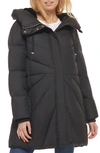 Cole Haan Signature Cocoon Hooded Down & Feather Fill Puffer Jacket With Faux Fur Trim In Black