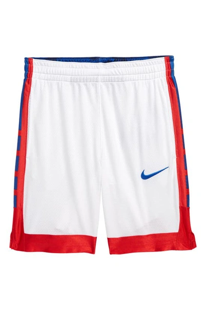 Nike Kids' Elite Basketball Shorts In White/ Red/ Game Royal