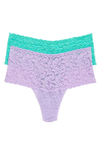 Hanky Panky Assorted 2-pack Retro High Waist Thongs In Agave/ Wisteria