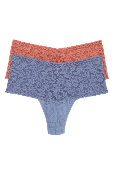 Hanky Panky Assorted 2-pack Retro High Waist Thongs In Himalayan Pink/ Chambray