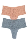 Hanky Panky Assorted 2-pack Retro High Waist Thongs In Seashell/ Grey Mist