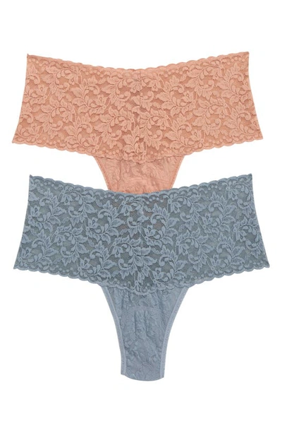 Hanky Panky Assorted 2-pack Retro High Waist Thongs In Seashell/ Grey Mist