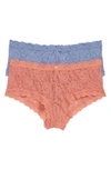 Hanky Panky Assorted 2-pack Lace Boyshorts In Himalayan Pink/ Chambray