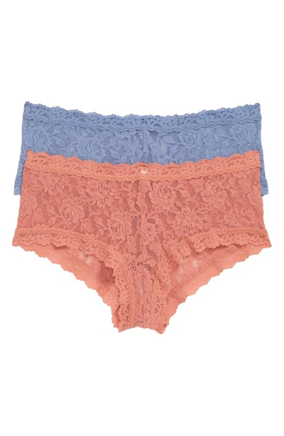 Hanky Panky Assorted 2-pack Lace Boyshorts In Himalayan Pink/ Chambray