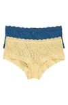 Hanky Panky Assorted 2-pack Lace Boyshorts In Buttercup/ Storm Cloud