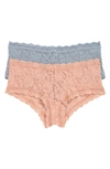 Hanky Panky Assorted 2-pack Lace Boyshorts In Seashell/ Grey Mist