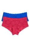 Hanky Panky Assorted 2-pack Lace Boyshorts In Venetian Pink/ Sapphire
