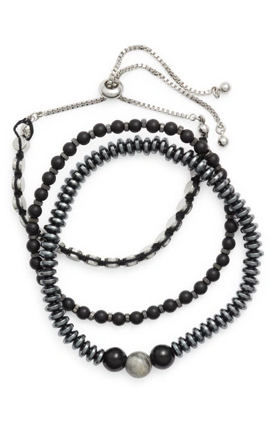 Nordstrom Assorted Set Of 3 Metal Bead Bracelets In Black- Silver
