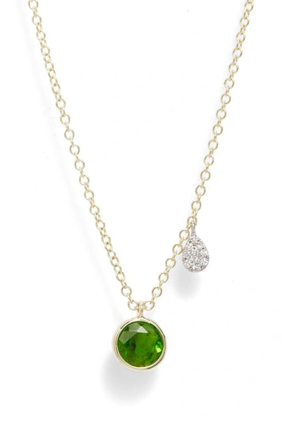 Meira T 14k Yellow Gold Green Chrome Round Pendant Necklace With Diamond Teardrop, 18 In Green/gold