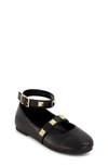Marc Fisher Little Girls Ankle Strap Pyramid Stud Ballet Flats In Black