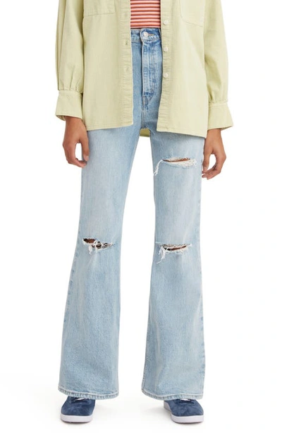 Levi's Ripped High Waist Flare Jeans In Z2047 Light Indigo