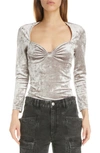 Isabel Marant Gubaia Stretch Velvet Top In Snow Grey
