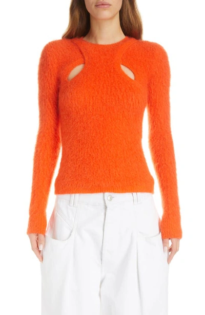Isabel Marant Alford Cutout Layered Fuzzy Knit Sweater In Red