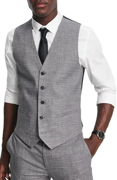 Topman Skinny Textured Vest In Gray-black