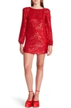 Bb Dakota By Steve Madden Long Sleeve Sequin Dress In Red