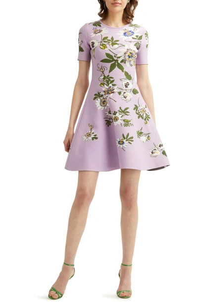 Oscar De La Renta Passionflower Jacquard Knit Dress In Lavender Multi