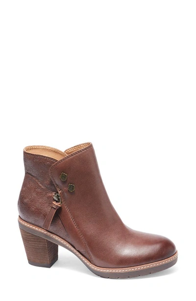 Halsa Footwear Rea Floral Embossed Leather Bootie In Dark Brown