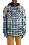 OFF-WHITE CHAIN ARROWS PLAID HOODED COTTON FLANNEL OVERSHIRT
