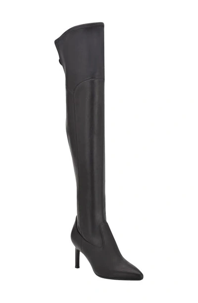 Calvin Klein Sacha Over The Knee Boot In Black Faux Leather