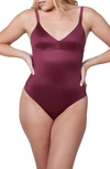 Spanx Shaping Satin Thong Bodysuit In Purple