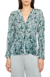 Vince Berry Blooms Pleated Blouse In Ocean