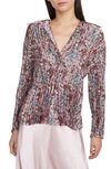 Vince Berry Blooms Pleated Blouse In Pink