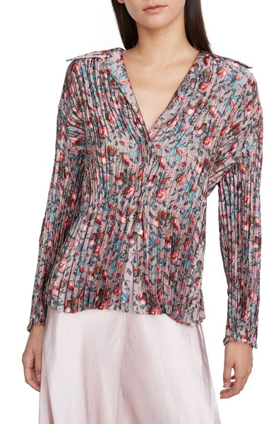 Vince Berry Blooms Pleated Blouse In Pink