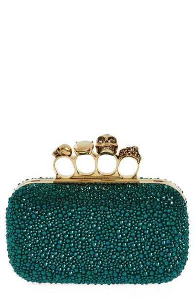 Alexander Mcqueen Crystal Embellished Jeweled Clutch In Emerald Green