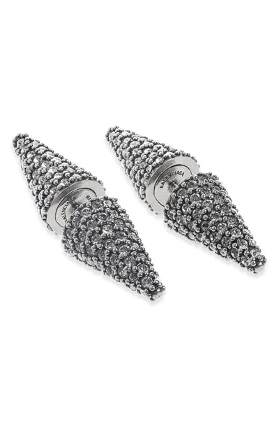 Balenciaga Cagole Crystal Pavé Double Spike Earrings In Silver Crystal
