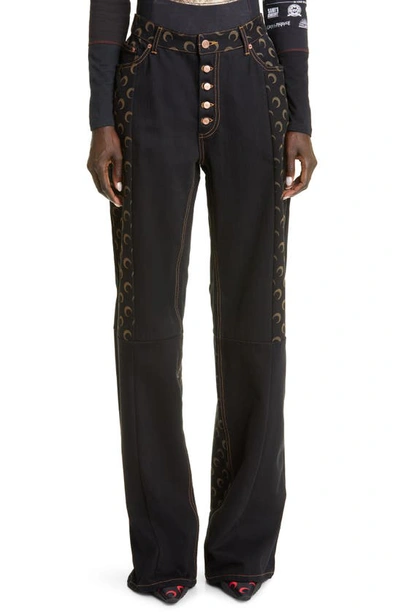 Marine Serre Moon Print Wide Leg Jeans In Black