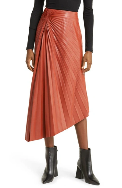 A.l.c Tracy Pleated Side-ruched Faux Leather Maxi Skirt In Red-drk