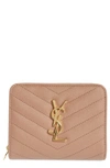 Saint Laurent Monogram Matelassé Leather Wallet In Vintage Peach