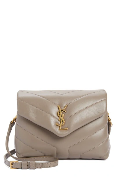 Saint Laurent Loulou Toy Ysl Matelasse Calfskin Envelope Crossbody Bag In Greyish Brown
