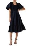 English Factory Ruffle Smocked Cotton Dress In Black