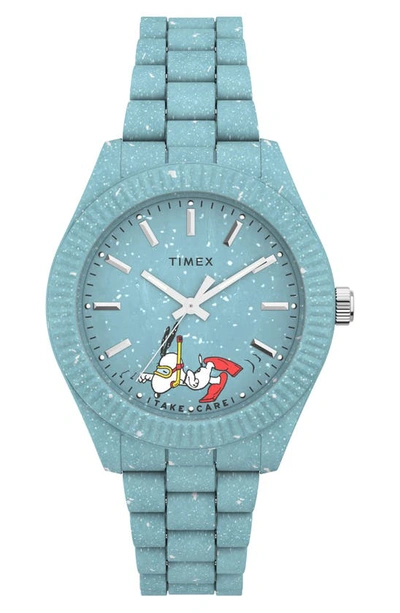 Timex Waterbury Ocean X Peanuts® Recycled Plastic Bracelet Watch, 37mm In Light Blue/ Light Blue