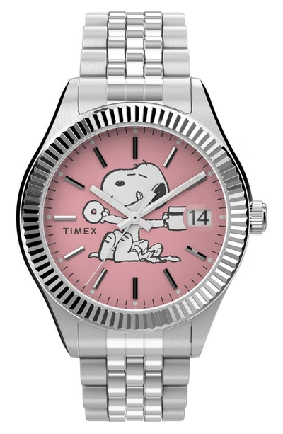 Timex Waterbury Legacy X Peanuts® Bracelet Watch, 36mm In Silver/ Pink/ Silver