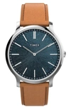 TIMEX 3H LEATHER STRAP WATCH, 40MM