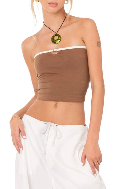 Edikted Colby Belted Cotton Blend Tube Top In Brown