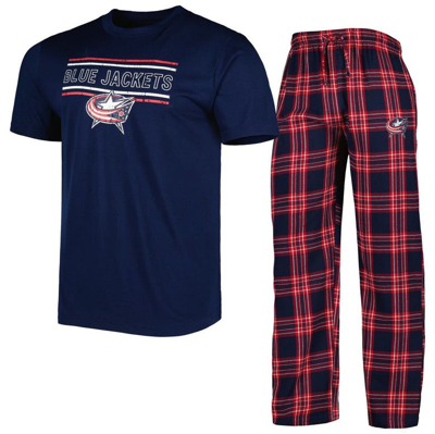 Concepts Sport Navy/red Columbus Blue Jackets Badge T-shirt & Pants Sleep Set