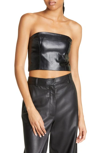 Rotate Birger Christensen Emili Printed Vegan Leather Strapless Bustier Top In Black