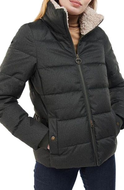 Barbour Allium Baffle Quilted Faux Fur Lined Collar Puffer Jacket In Olive