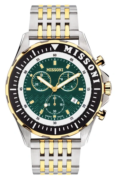 Missoni Stainless Steel Bracelet Chronograph Watch In Green/gold