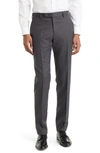 Zanella Parker Flat Front Stretch Wool Flannel Trousers In Dark Grey
