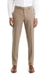 Zanella Parker Flat Front Stretch Wool Flannel Trousers In Brown