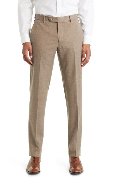 Zanella Parker Flat Front Stretch Wool Flannel Trousers In Brown