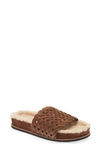 Rag & Bone Bailey Faux Shearling Lined Slipper In Chestnut Suede