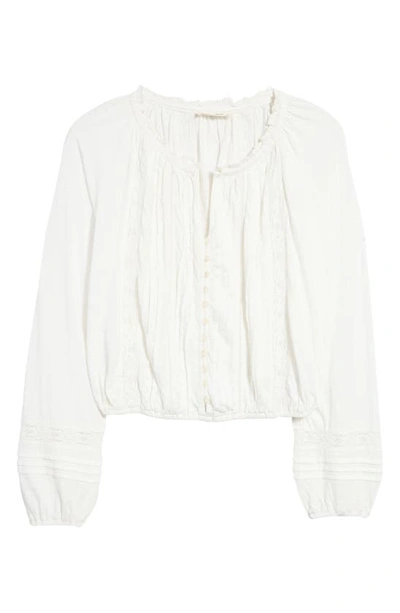 Lucky Brand Relaxed Lace Trim Long Sleeve Button-up Top In White