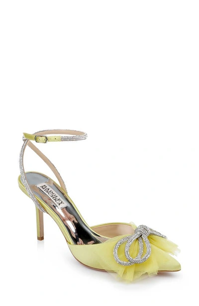 Badgley Mischka Women's Sacred Embellished Ankle Strap Pumps In Soft Lime Satin